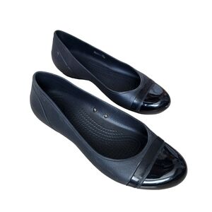 CROCS Womens Cap Toe Ballet Flats Black Comfort Slip On Lightweight Shoe Size 8.